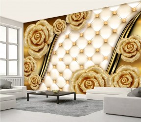 3Д Фотообои Золотые розы в интерьере комнаты
